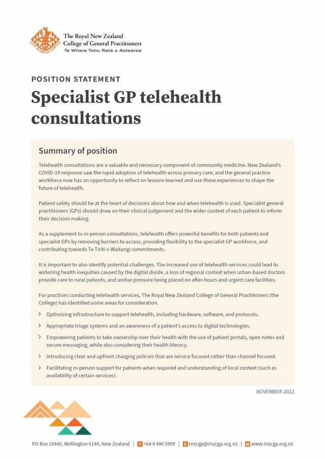 RNZCGP Position Telehealth Statement